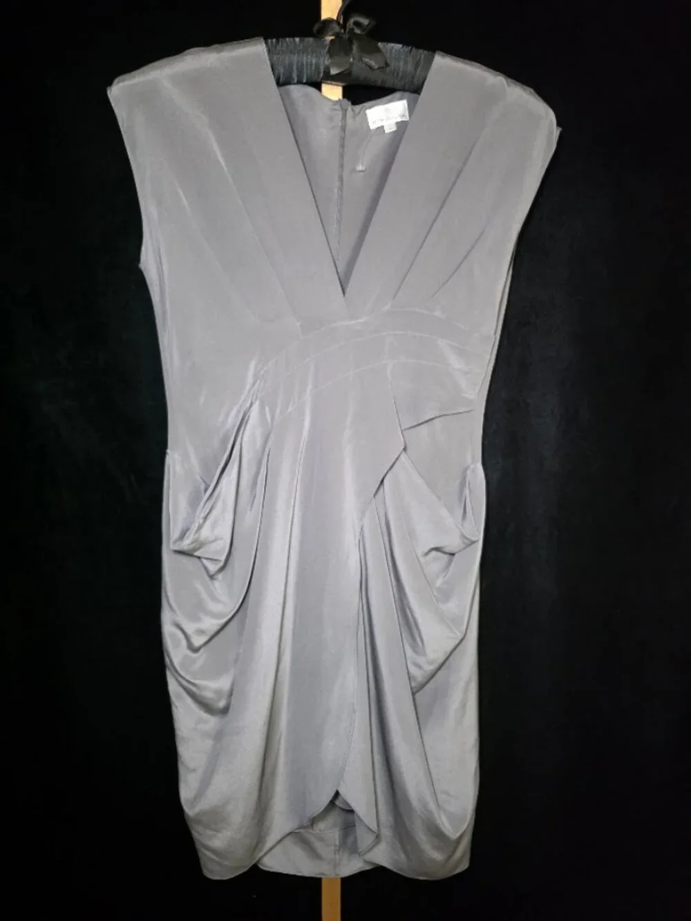 Miguelina 100% Silk Draped Dress in Silvery Gray S